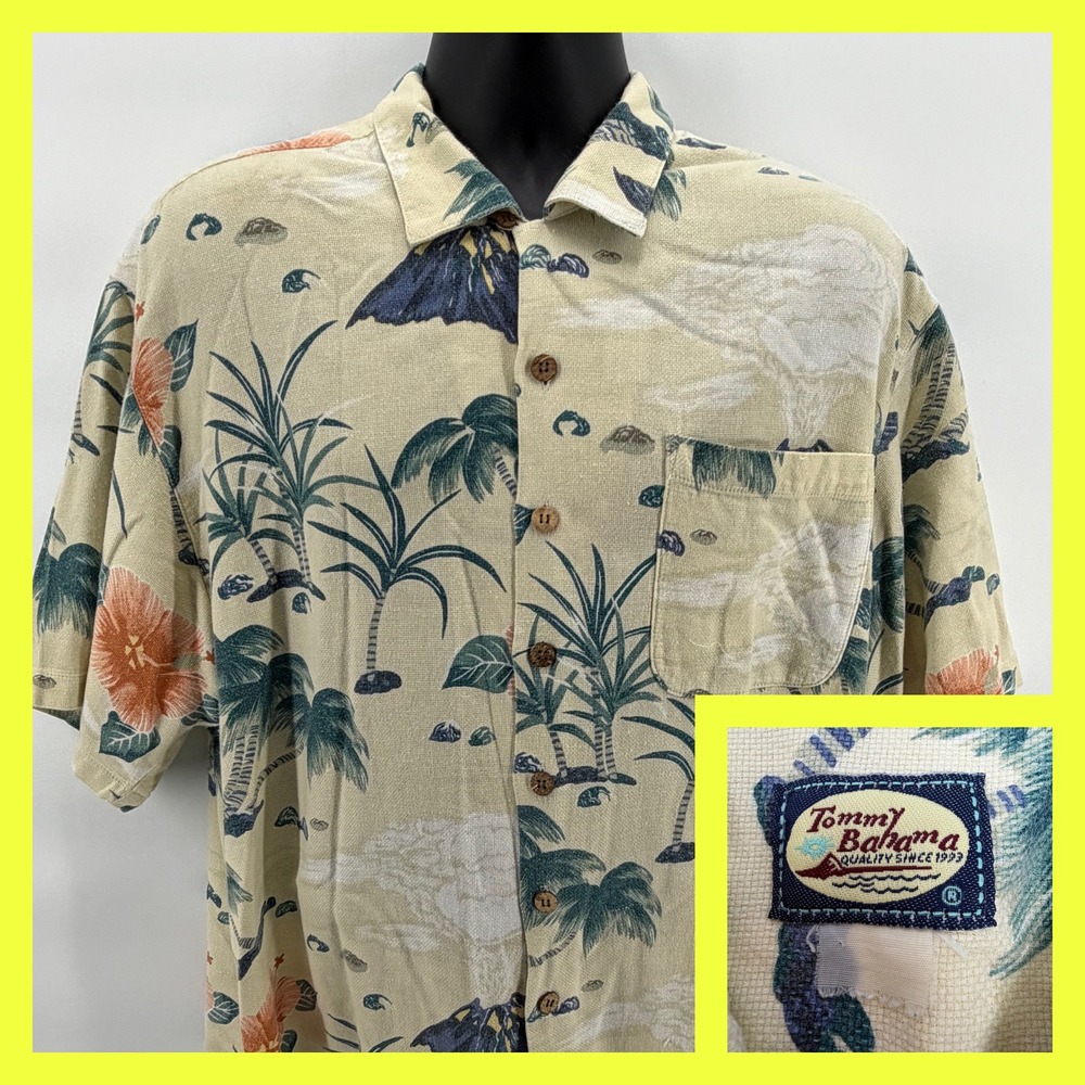 VTG Tommy Bahama Volcano Eruption Silk Shirt Mens‎ XL Island Tropical Aloha